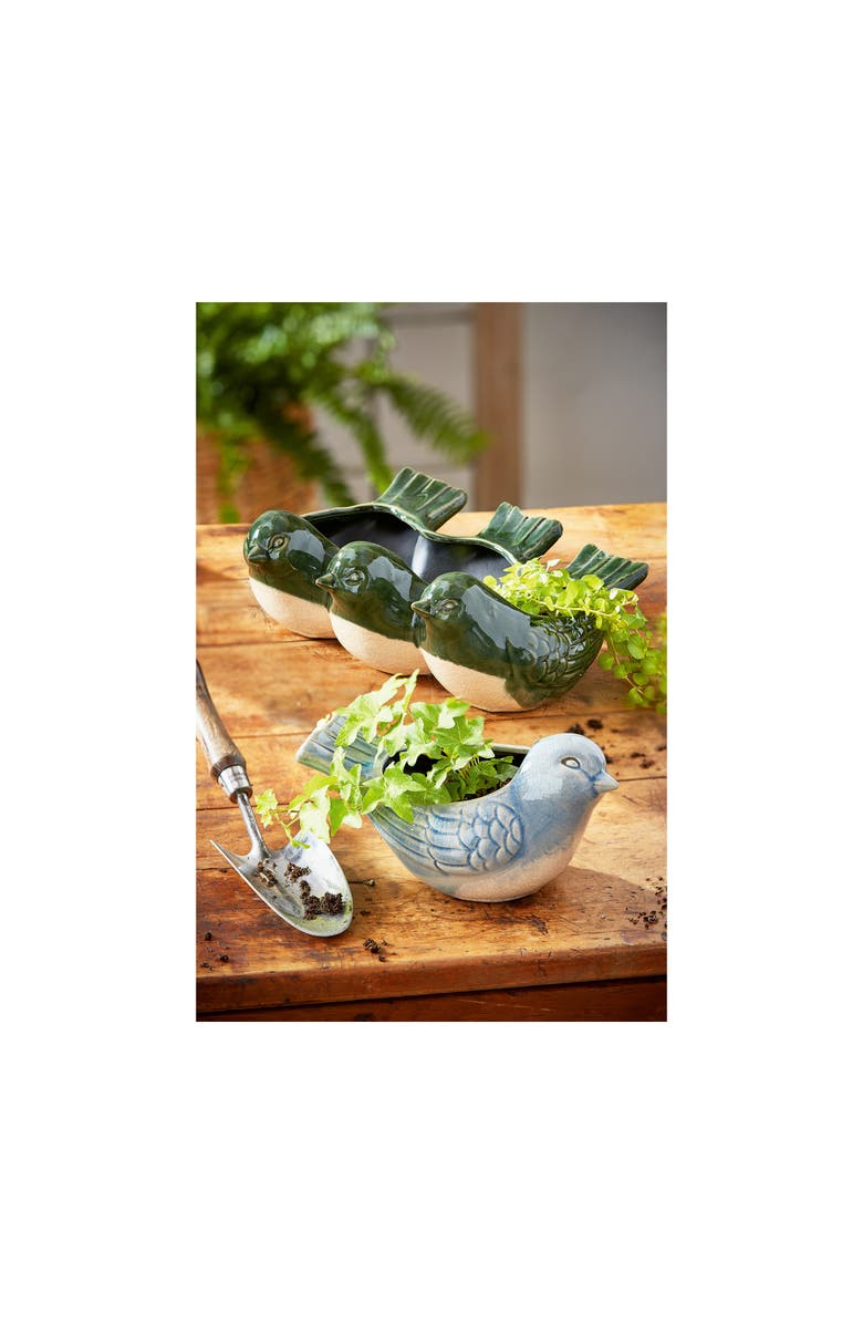 tag Third Green Birds Glazed Terracotta Planter for Small Plants, Alternate, color, Green