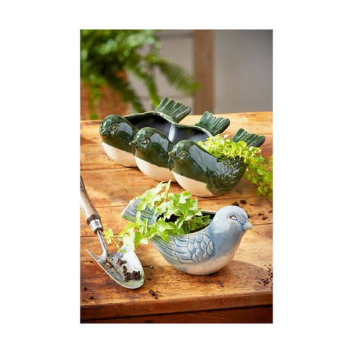 Tag Third Green Birds Glazed Terracotta Planter For Small Plants In Green