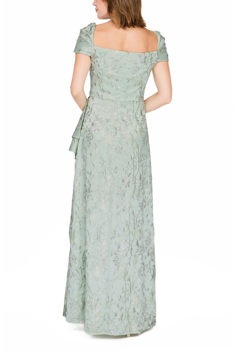 Blossom Cascade Embroidered Pleated Gown, Alternate, color, SEA FOAM