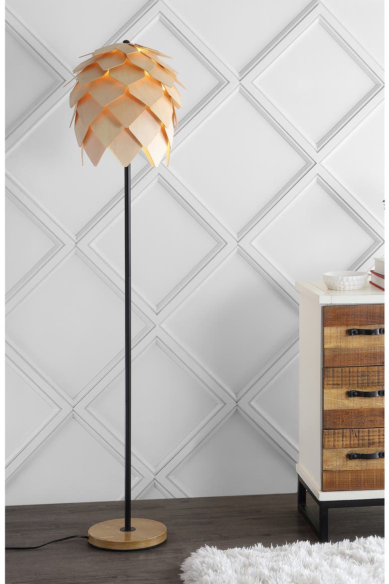 Simon 63" Pinecone Wood/Metal LED Floor Lamp, Natural/Black, Alternate, color, Natural/Black