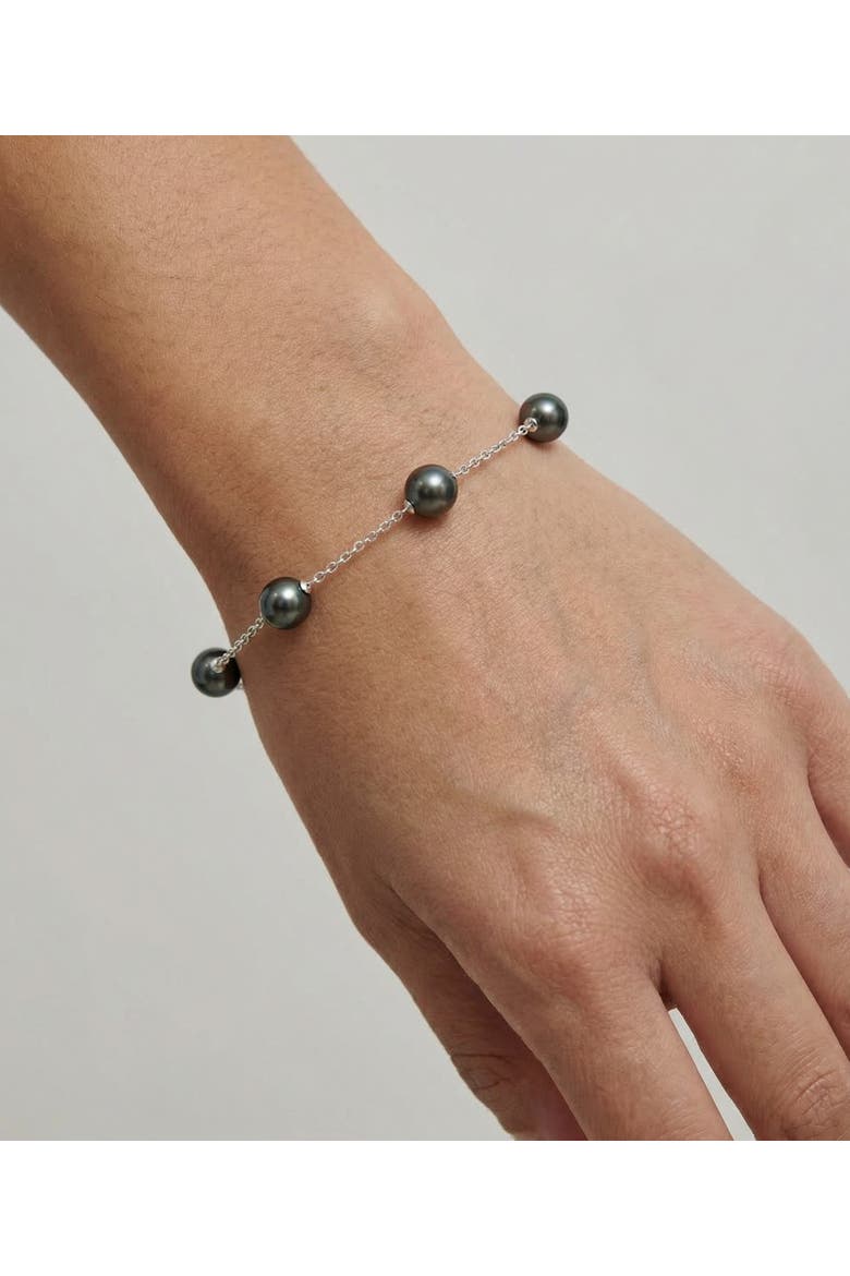 7.0-7.5mm Japanese Akoya Black Pearl Tincup Bracelet, Alternate, color, White Gold Chain