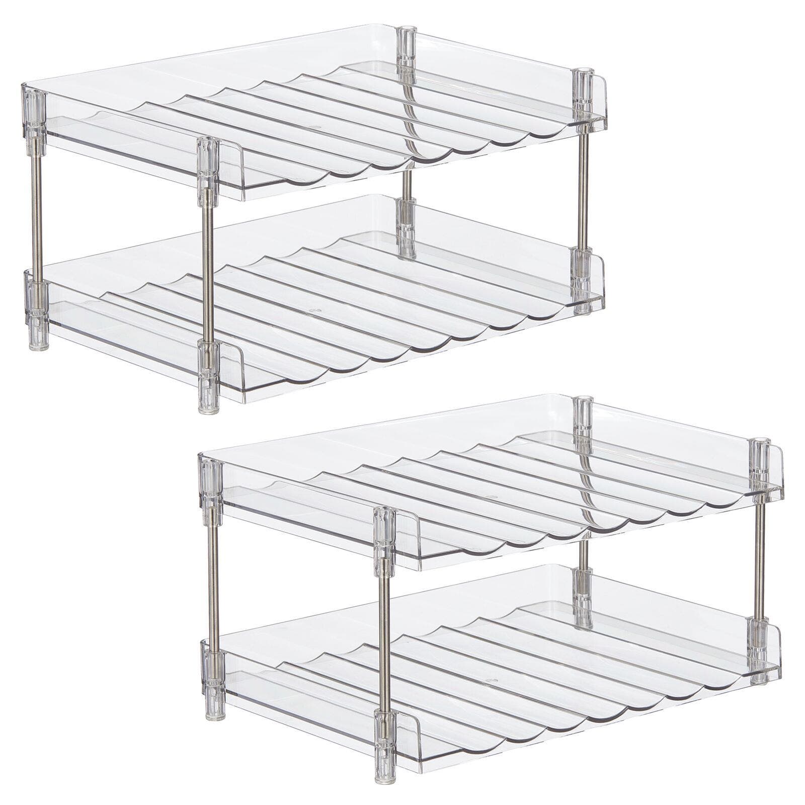mDesign Free-Stand Stackable 2-Tier Water Bottle Holder, 2 Pack in Clear/chrome 