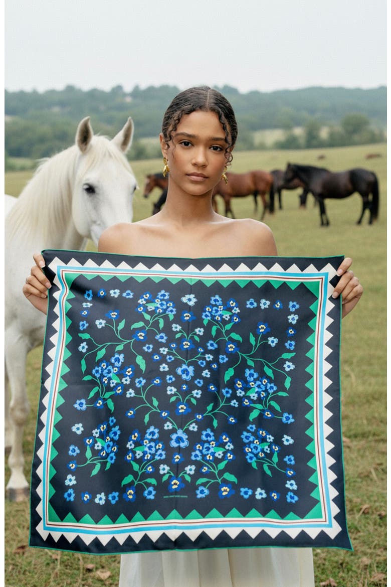 Garden Nocturne Double Sided Silk Scarf, Alternate, color, Black