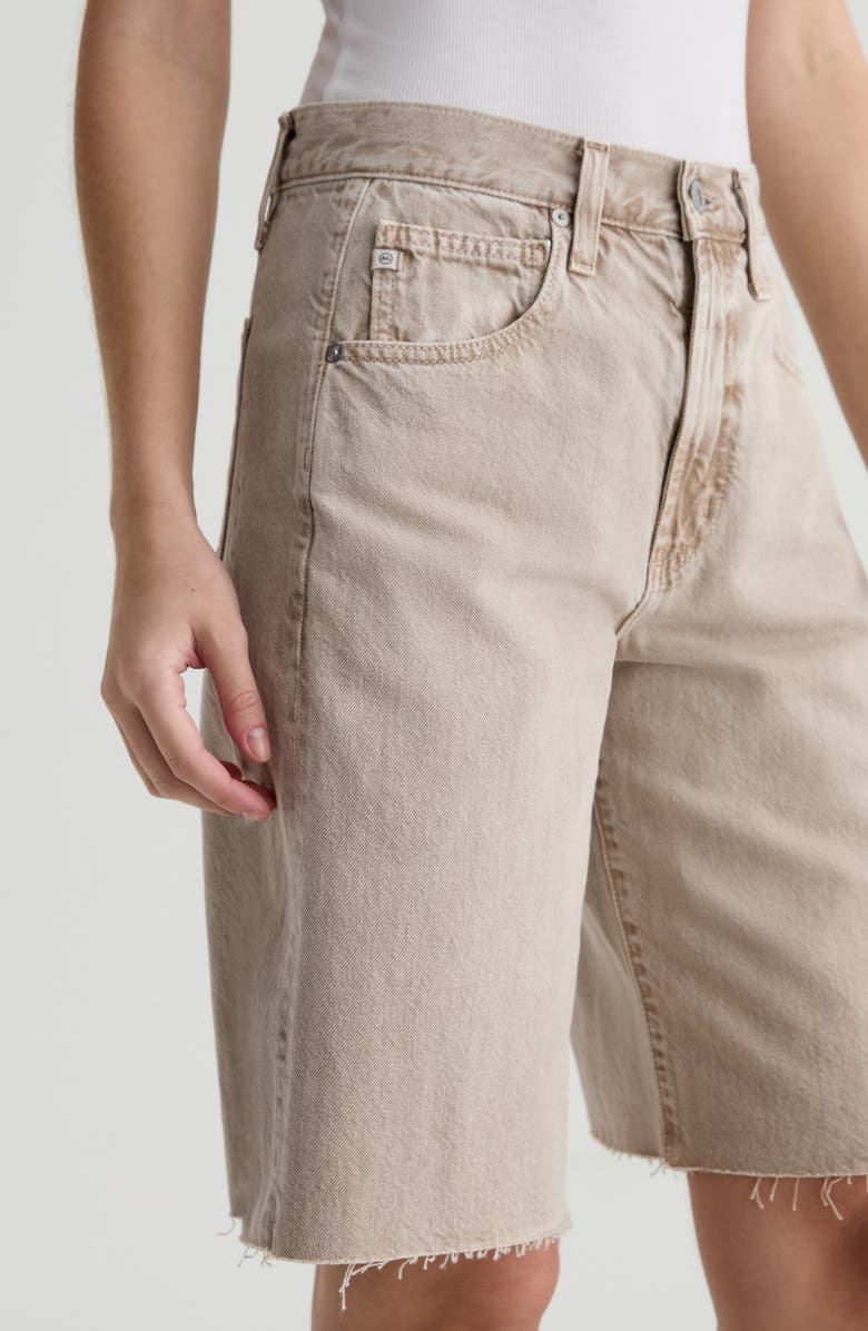 AG Hattie High Waist Raw Hem Denim Barrel Shorts, Alternate, color, Sulfur Simple Taupe