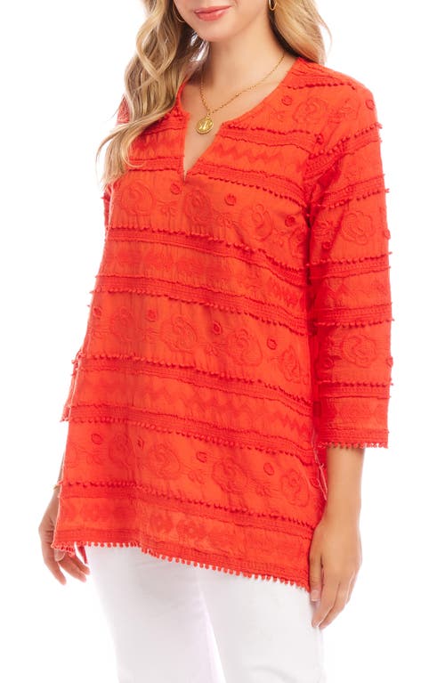 Karen Kane Embroidered Cotton Tunic Top In Orange