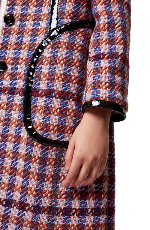 Topshop Vinyl Trim Check Coat In Multi