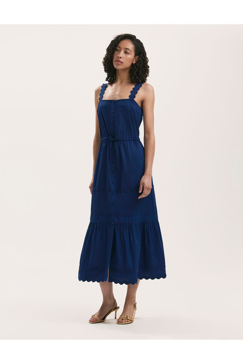 Hallie Cotton Ric Rac Detail Midi Dress, Main, color, Indigo