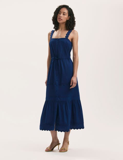 Hallie Cotton Ric Rac Detail Midi Dress