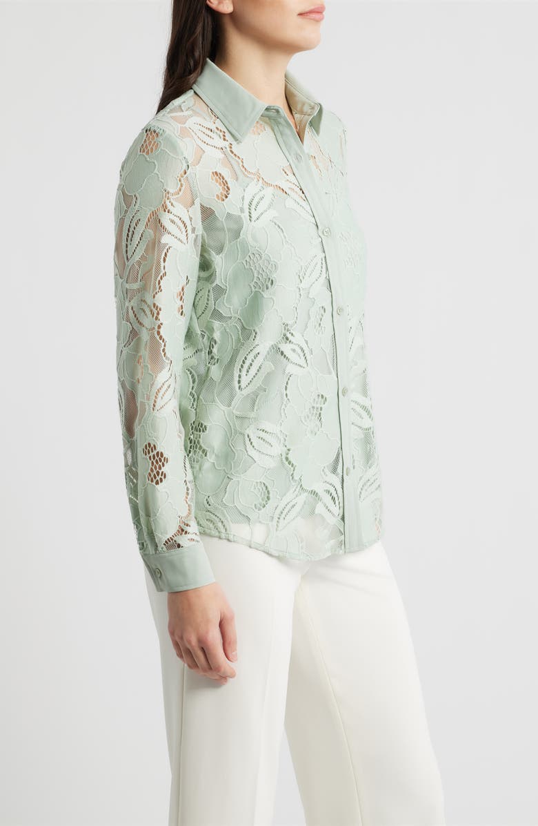 Anne Klein Lace Button-Up Shirt, Alternate, color, Soft Aloe