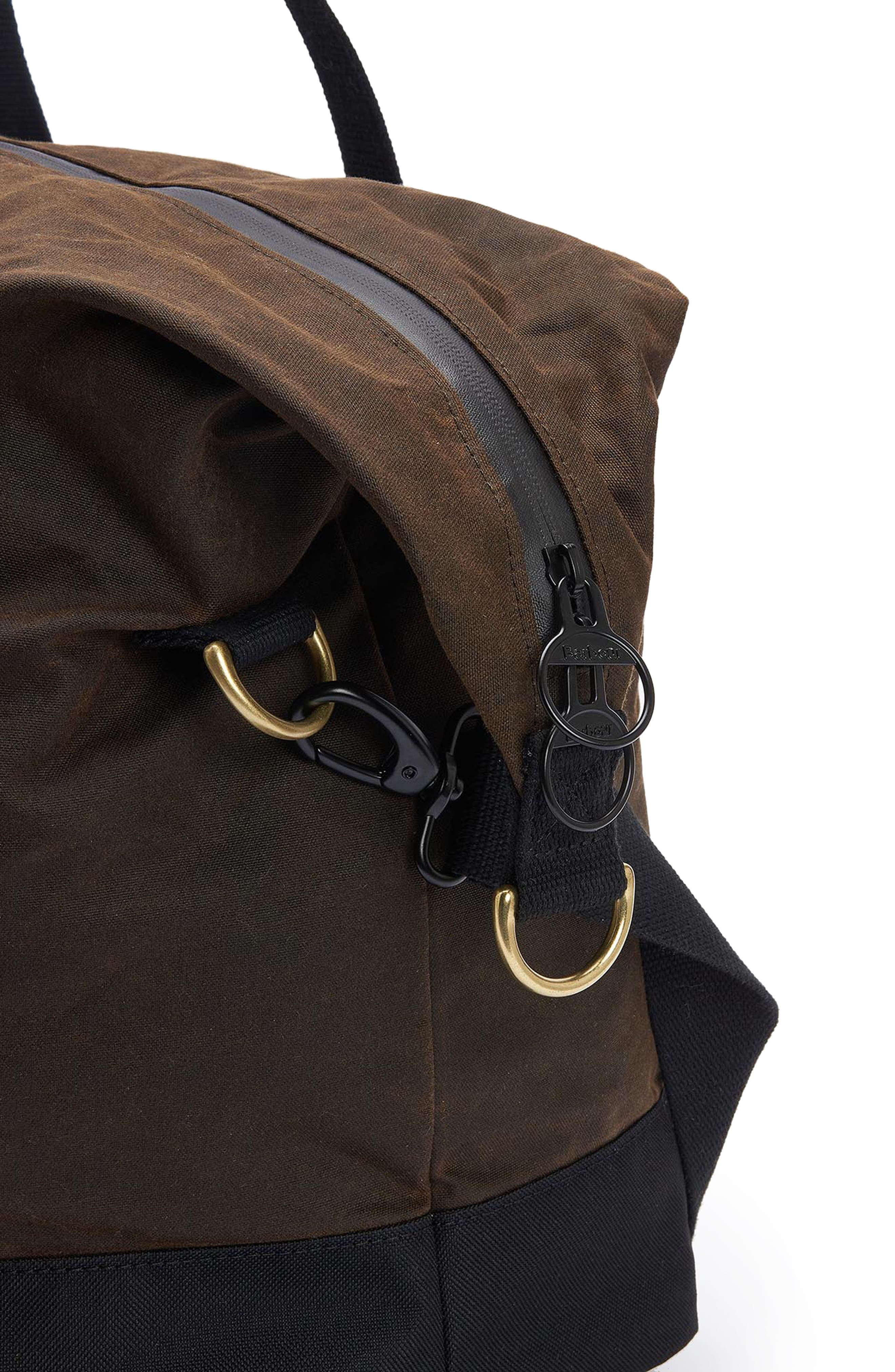 Barbour Field Water Resistant Waxed Cotton Duffle Bag, Alternate, color, Olive/Black