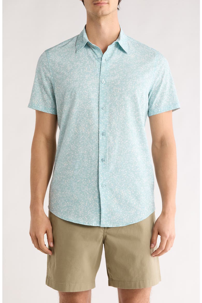 Sprigs Short Sleeve Performance Button-Up Shirt, Main, color, BLUE MINI SPRIGS