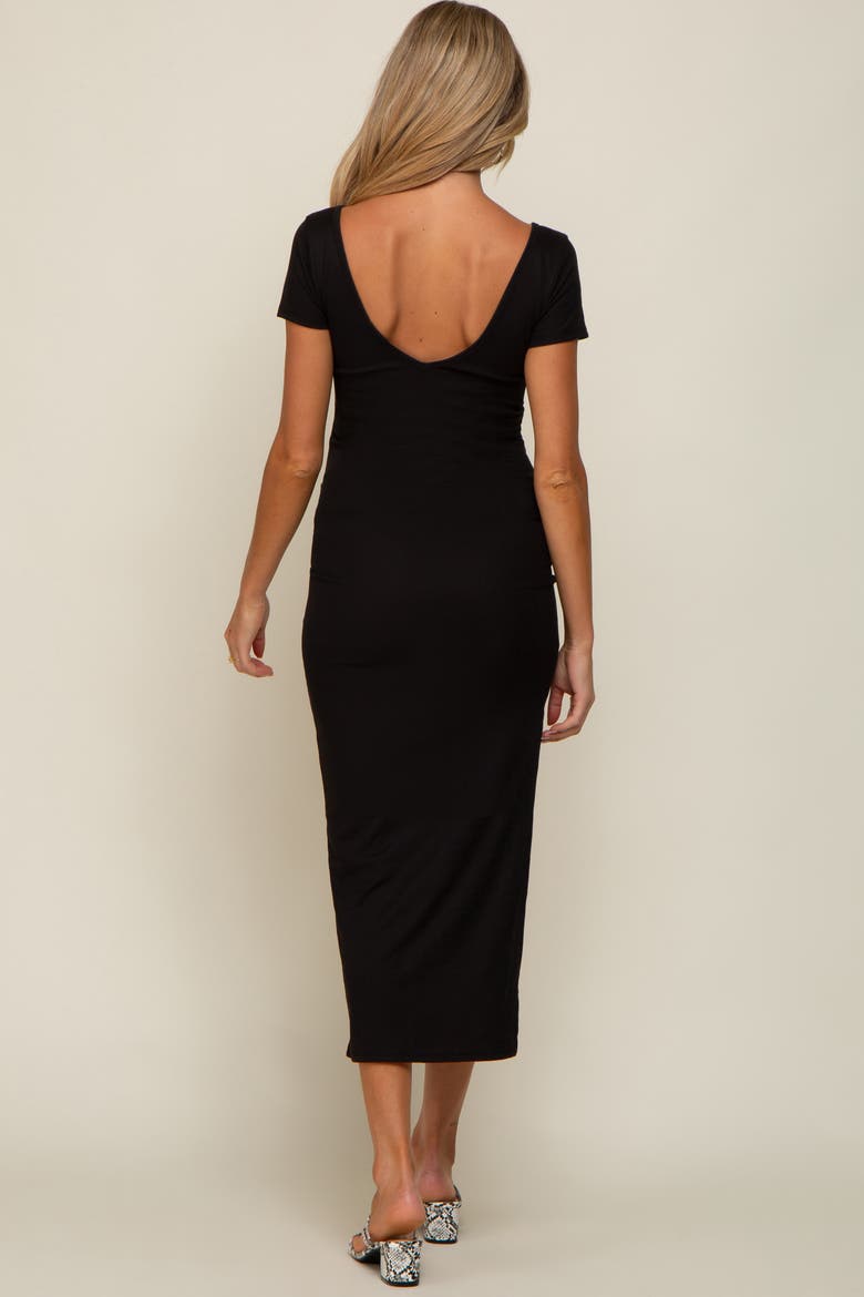 Basic Ribbed Side Slit Midi Dress, Alternate, color, Black