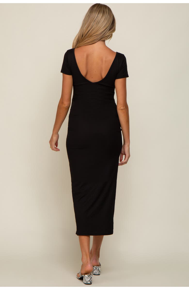 PinkBlush Basic Ribbed Side Slit Midi Dress, Alternate, color, Black