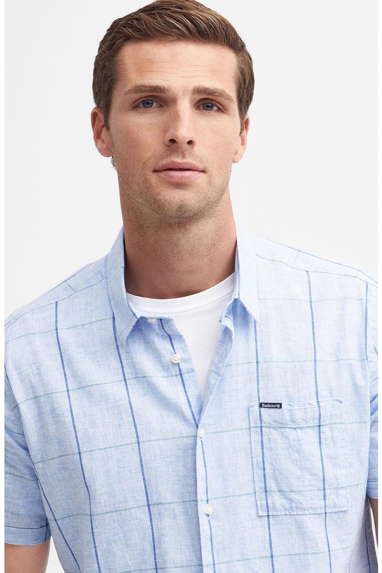 Swaledale Check Short Sleeve Linen & Cotton Button-Up Shirt, Alternate, color, BLUE