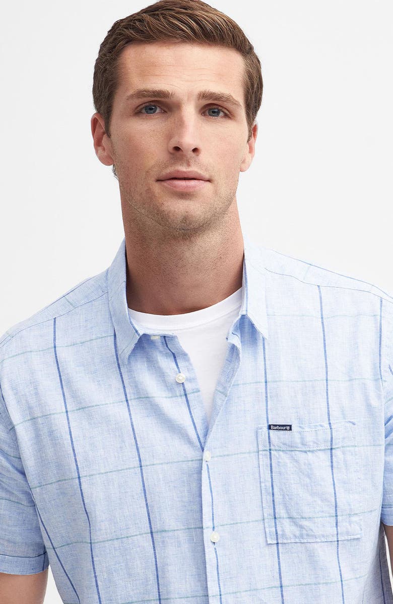 Barbour Swaledale Check Short Sleeve Linen & Cotton Button-Up Shirt, Alternate, color, Blue