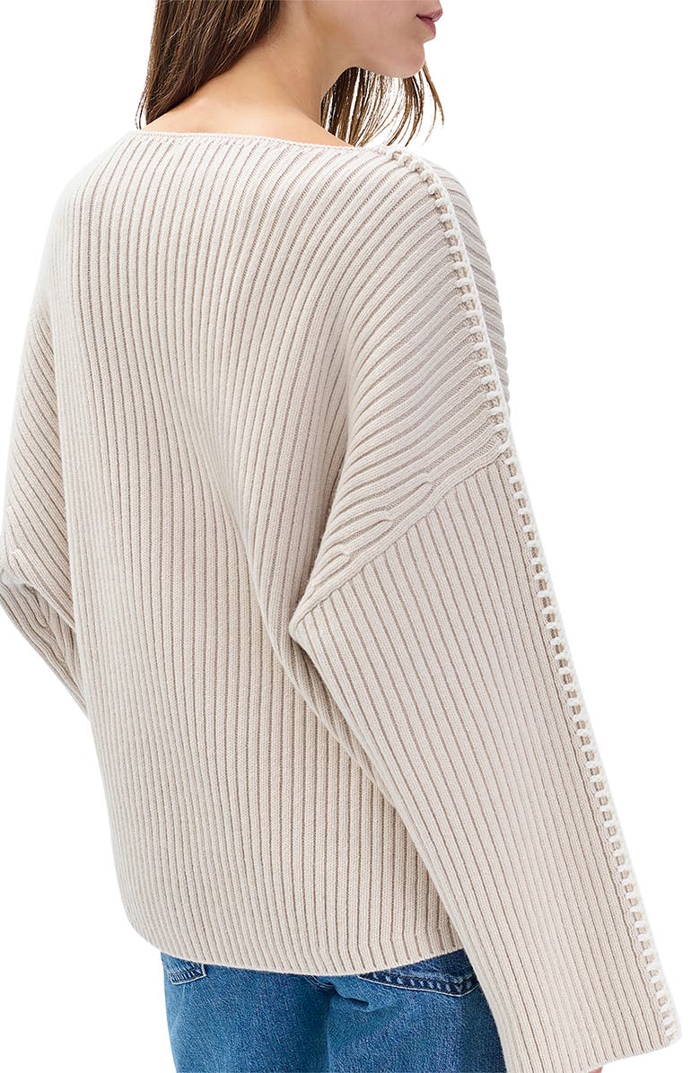 rag & bone Ingrid Boatneck Wool Rib Sweater, Alternate, color, Light Oat
