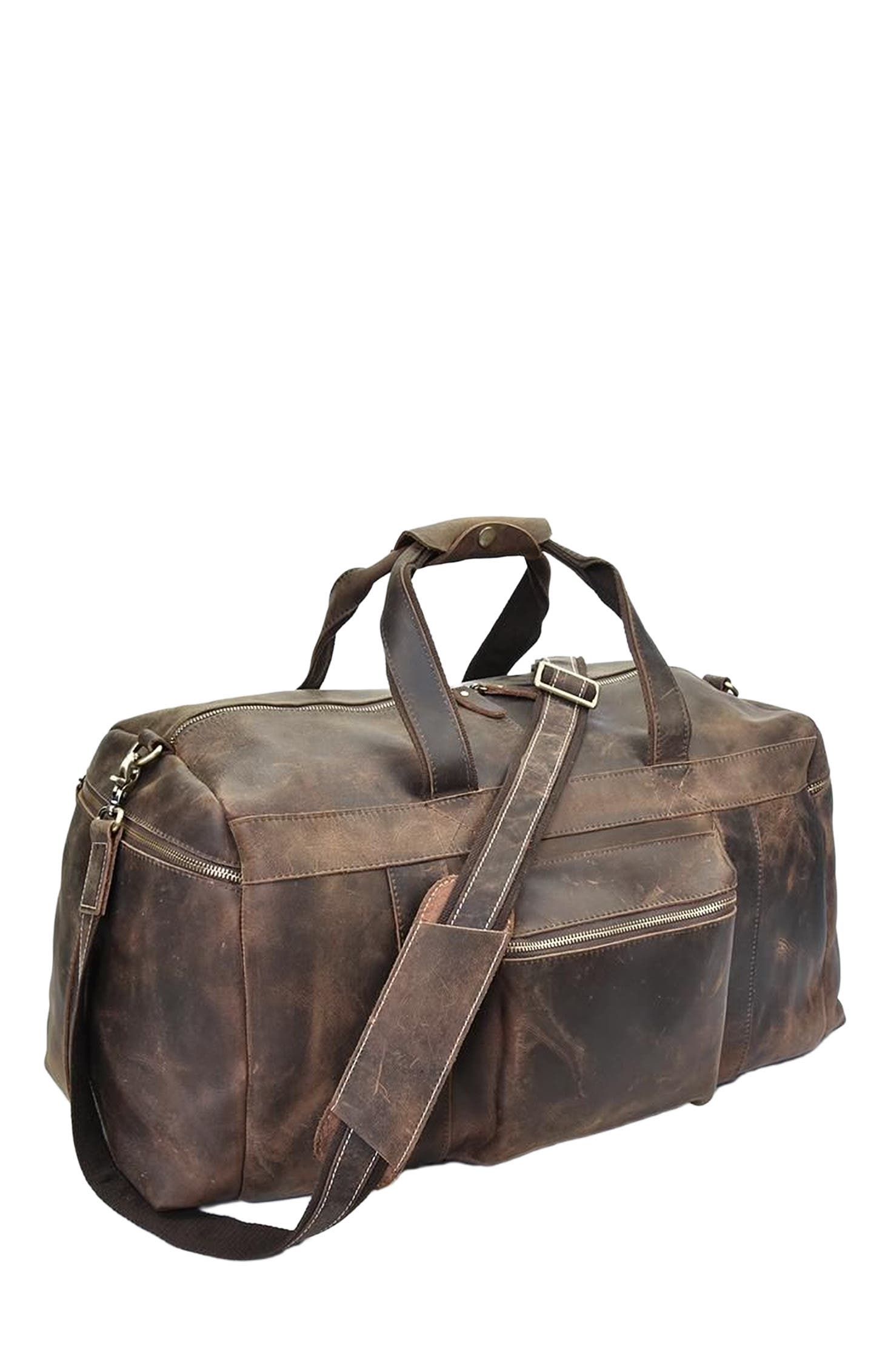 STEEL HORSE LEATHER The Colden Duffle Bag | Large Capacity Leather Weekender, Alternate, color, Dark Brown