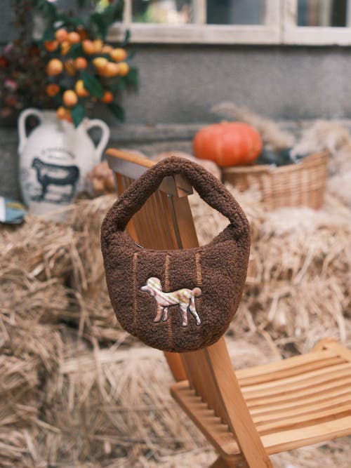 Lost Pattern Nyc "pan Pan" Half Moon Shearling Bag In Brown
