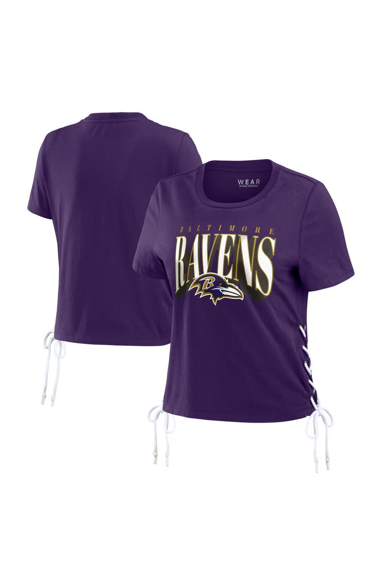 WEAR by Erin Andrews Women's WEAR by Erin Andrews Purple Baltimore Ravens Lace Up Side Modest Cropped T-Shirt, Main, color, Purple