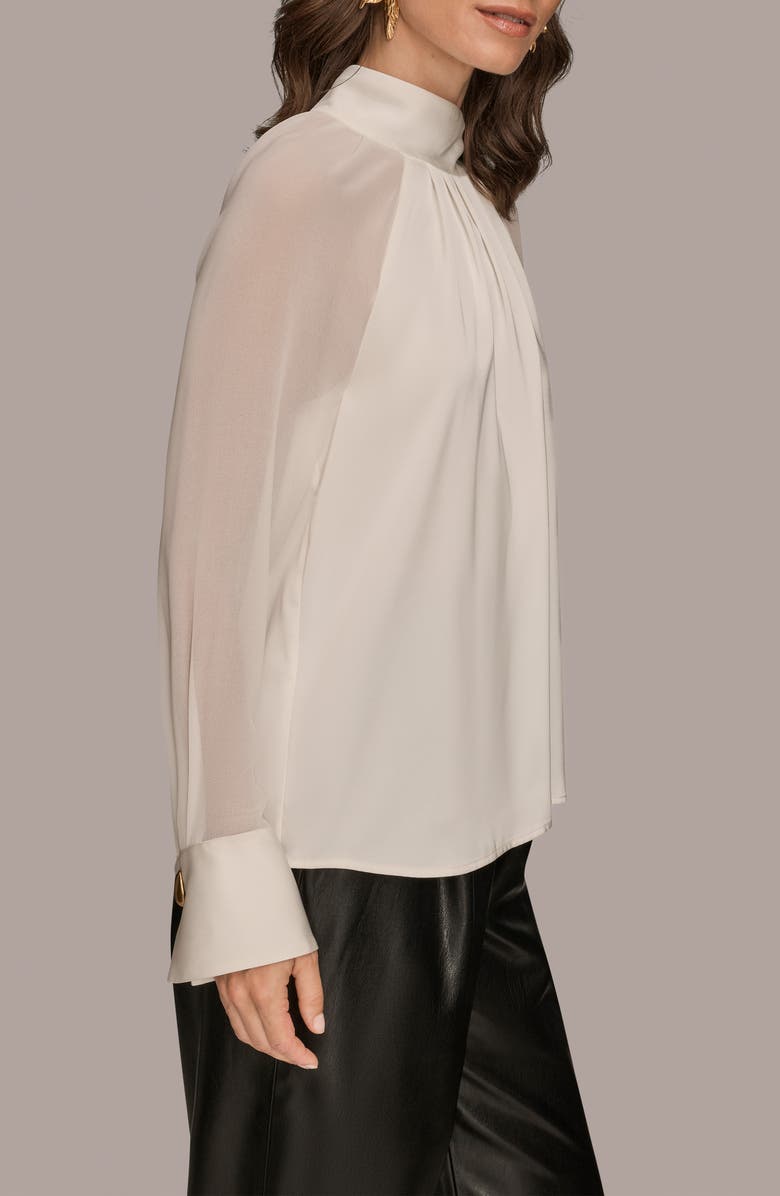 Donna Karan New York Pleated Sheer Sleeve Top, Alternate, color, Ivory