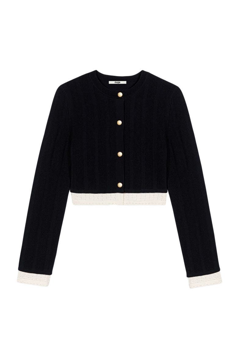 Cardigan with contrast band, Alternate, color, Black