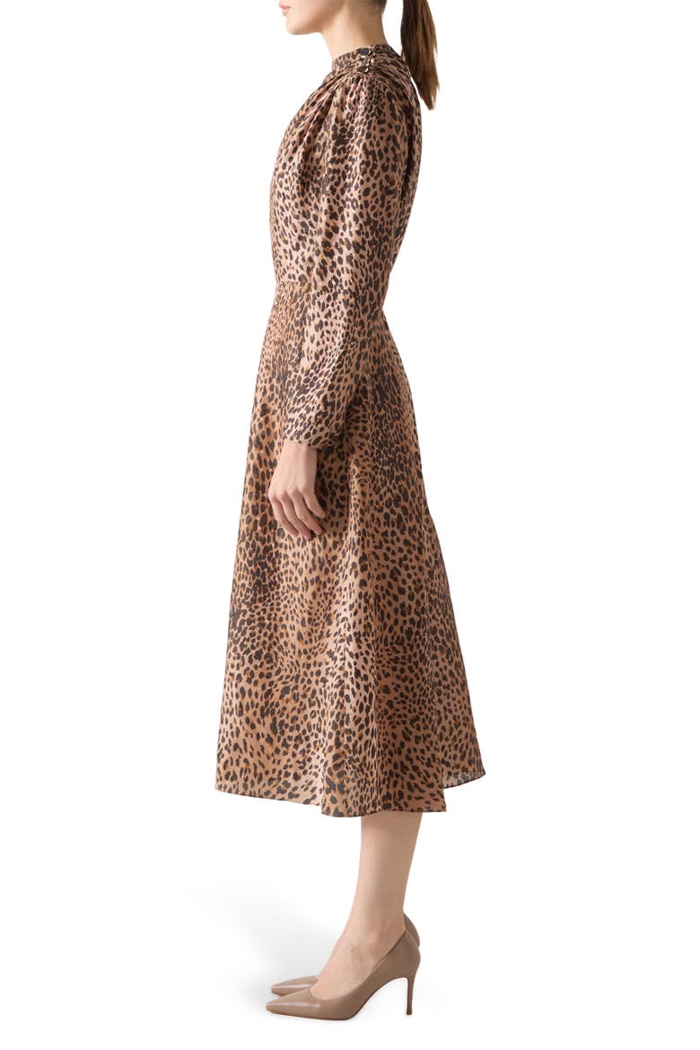Samantha Print Long Sleeve Midi Dress, Alternate, color, BROWN