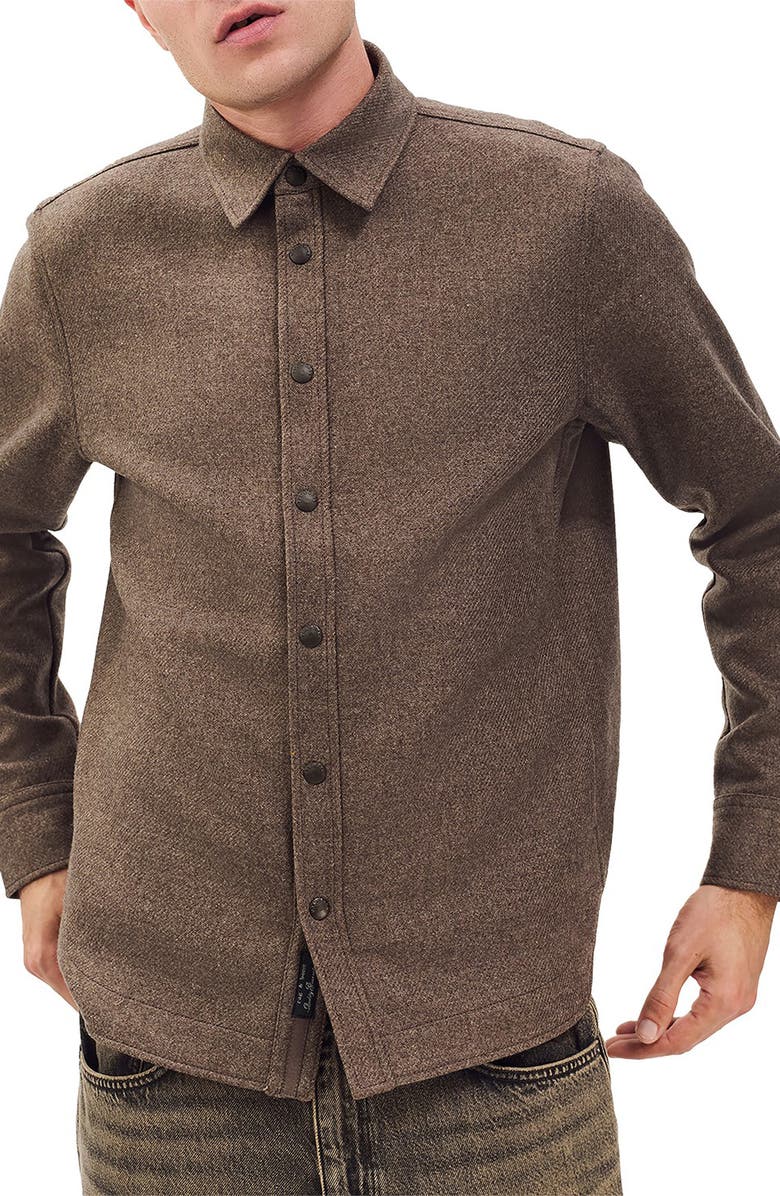 rag & bone Chelsea Wool Blend Flannel Snap-Up Shirt Jacket, Main, color, Brown
