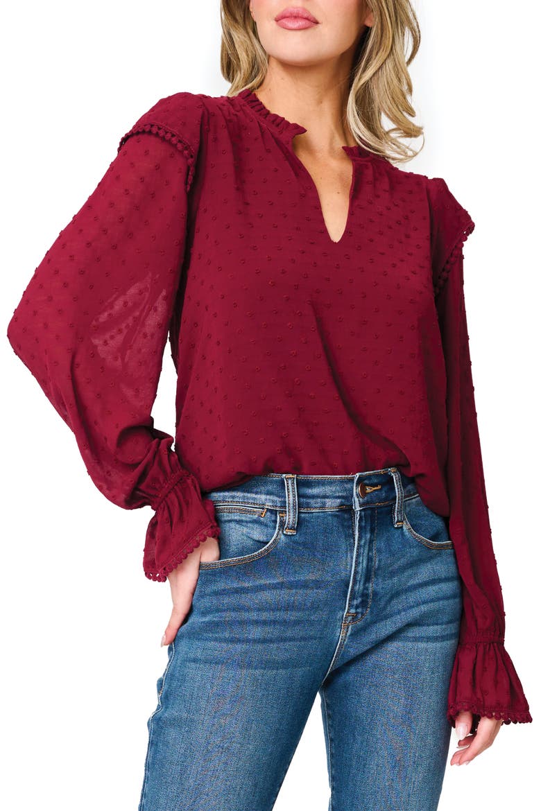 Holly Swiss Dot Ruffle Top, Main, color, WINE