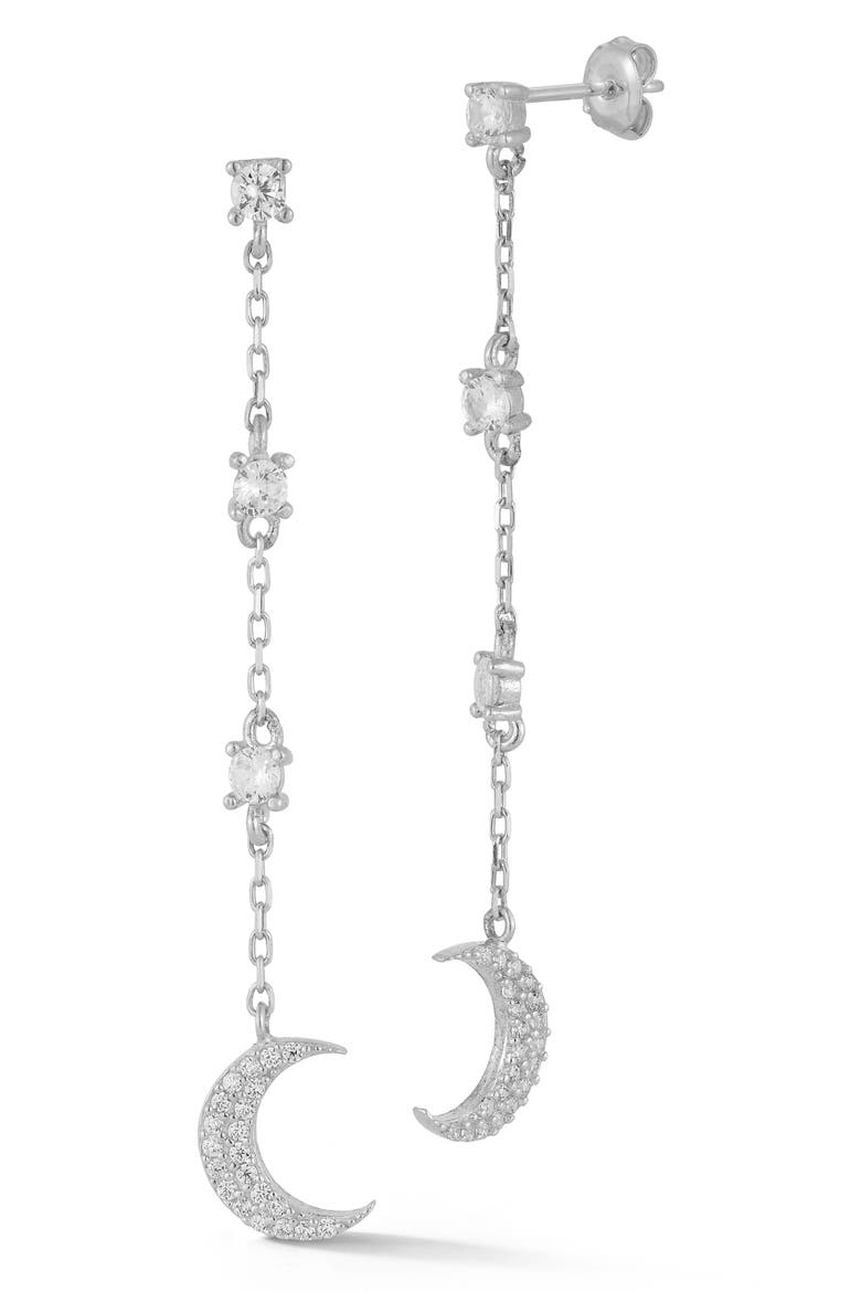 Cubic Zirconia Moon Drop Earrings, Main, color, SILVER