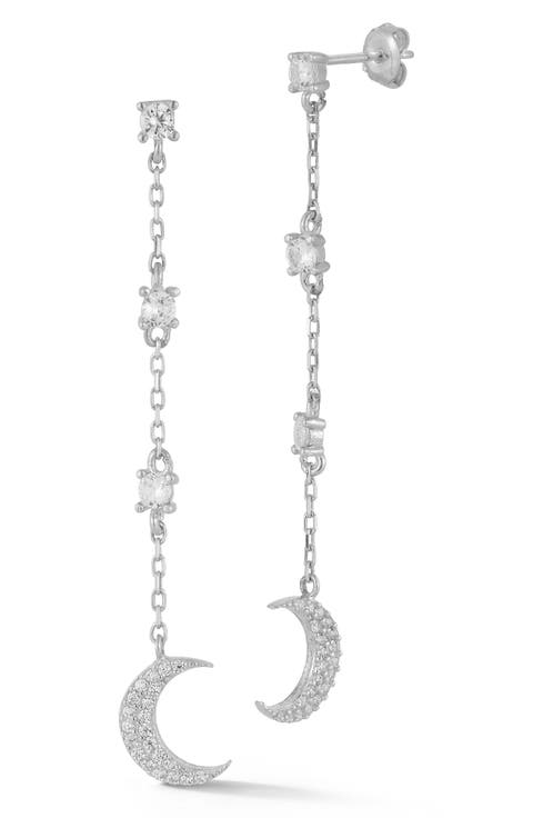 Cubic Zirconia Moon Drop Earrings