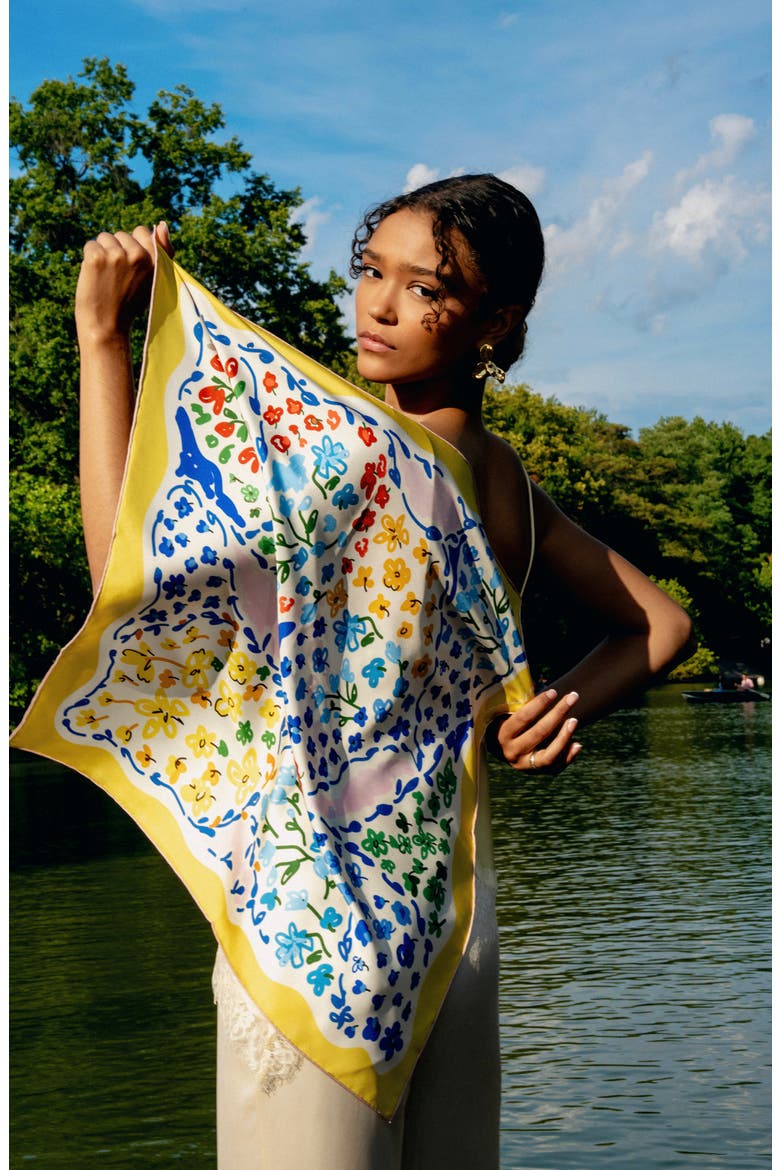 Yellow Garden Double Sided Silk Scarf, Alternate, color, Yellow