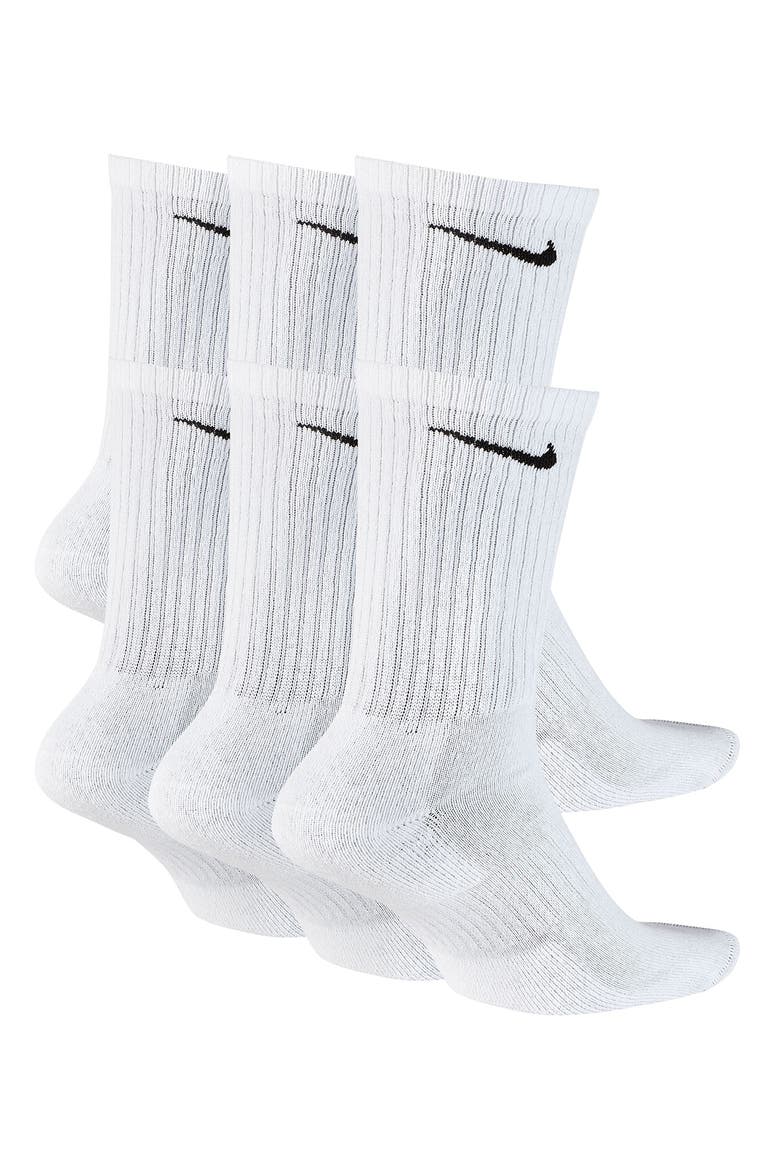 Kids' 6-Pack Everyday Cushioned Training Crew Socks, Alternate, color, 100 WHITE/BLACK