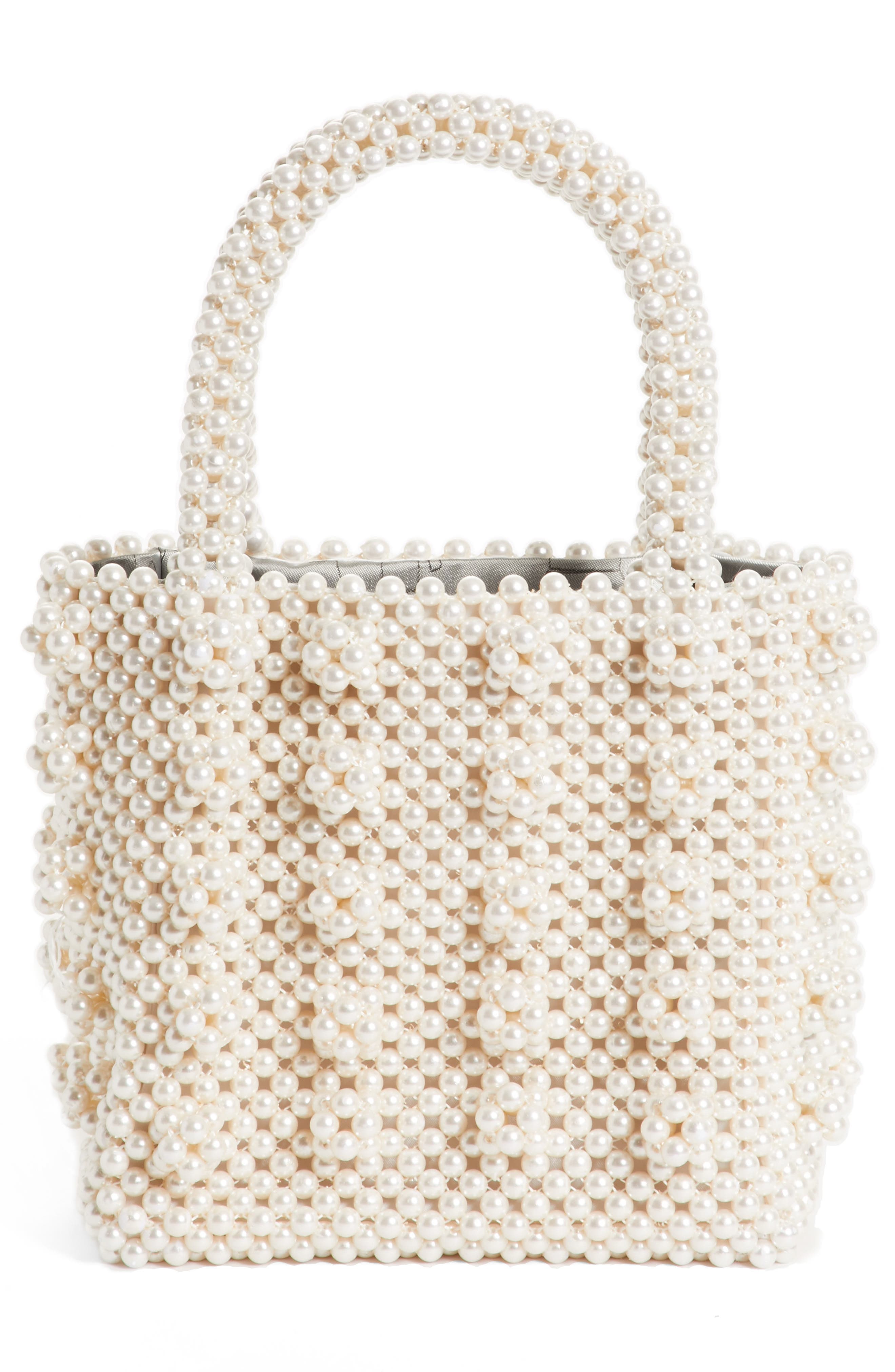 Shrimps Antonia Small Imitation Pearl Beaded Handbag, Alternate, color, 