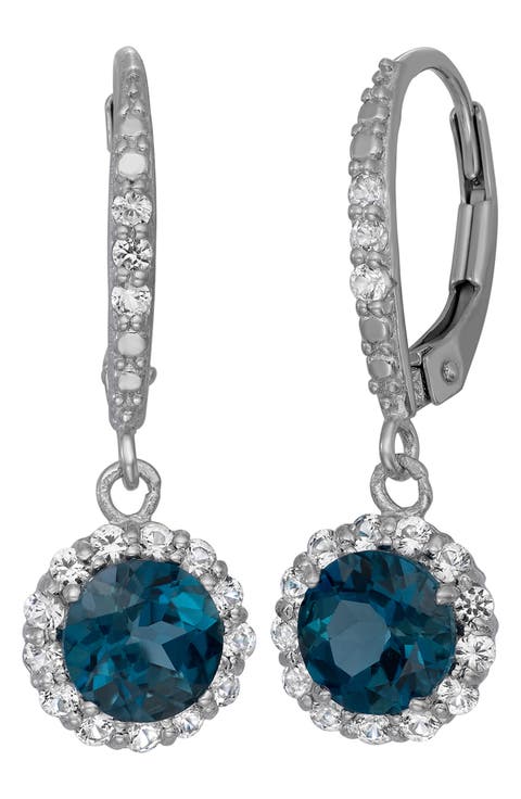 Sterling Silver Created Sapphire Drop Earrings