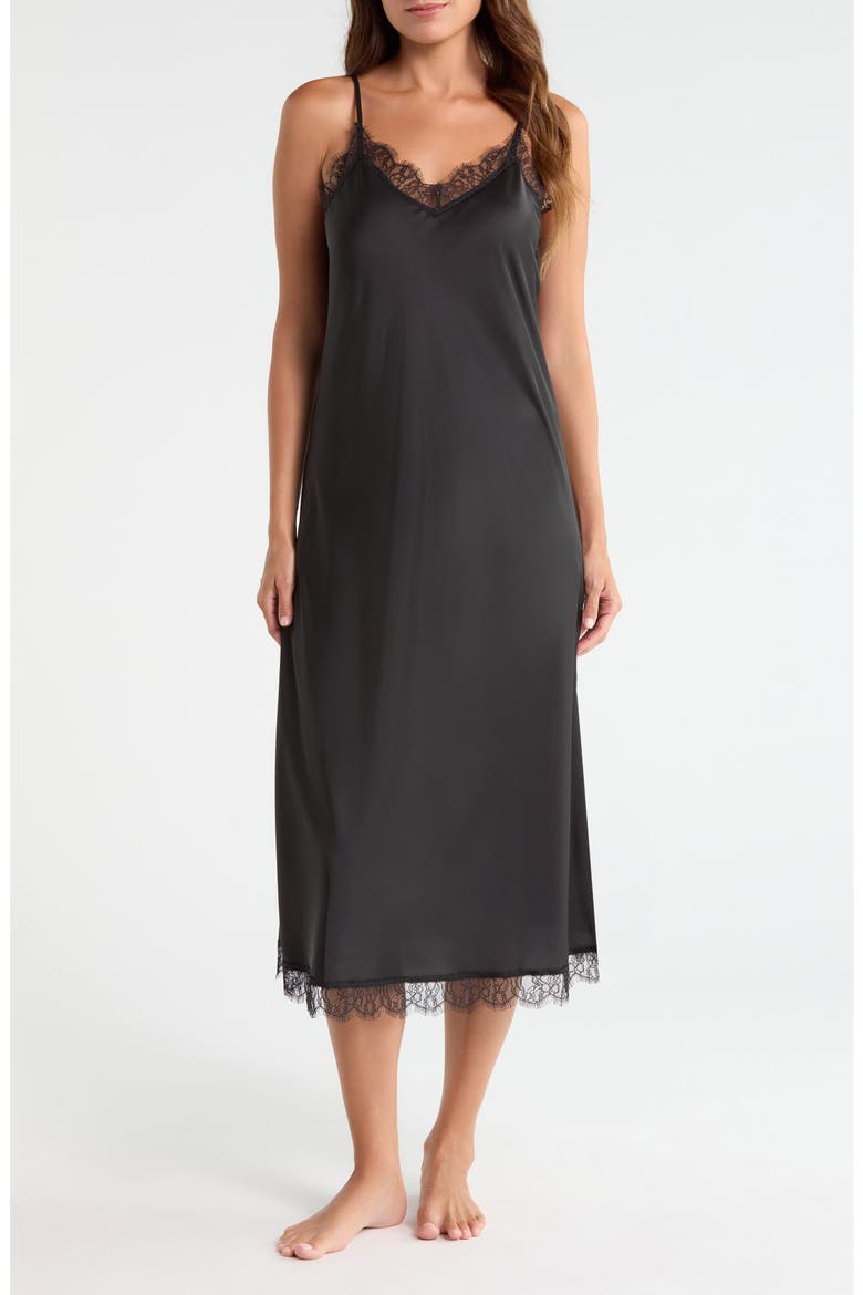 Satin & Lace Full Slip, Main, color, BLACK