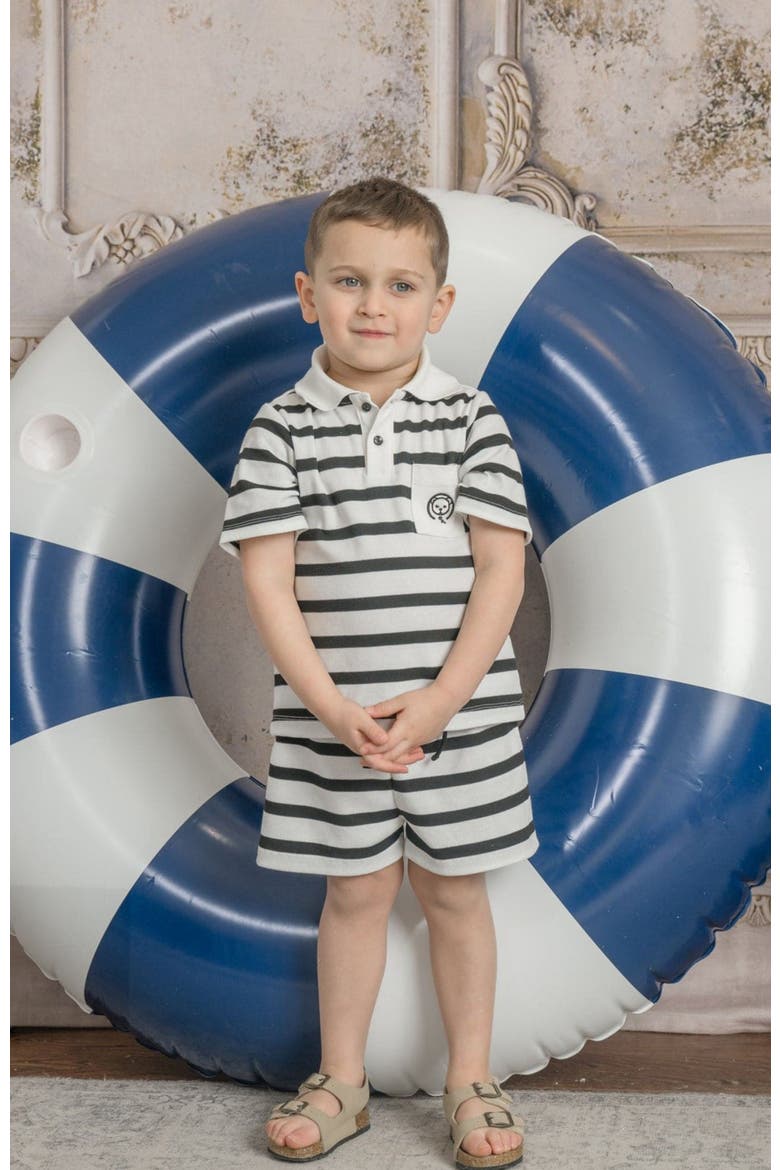 Monaco Striped Boys Top and Shorts Set, Alternate, color, Black and White Striped
