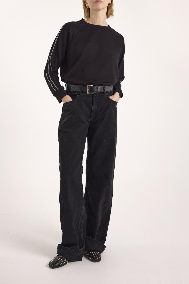 Bead Trim Jersey Crew Neck Sweatshirt, Alternate, color, Black