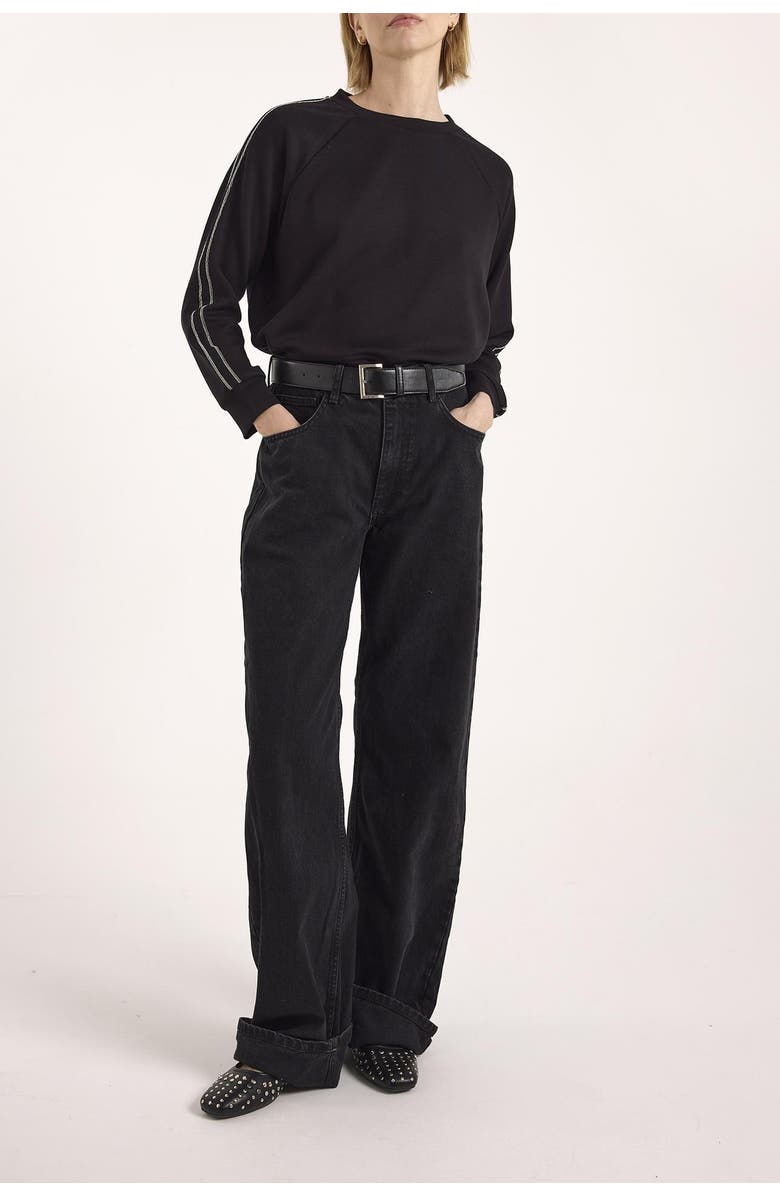 Brodie Pure Cashmere Bead Trim Jersey Crew Neck Sweatshirt, Alternate, color, Black