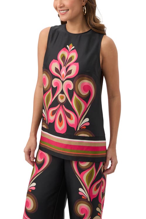 Trina Turk Malema Border Print Sleeveless Top In Black