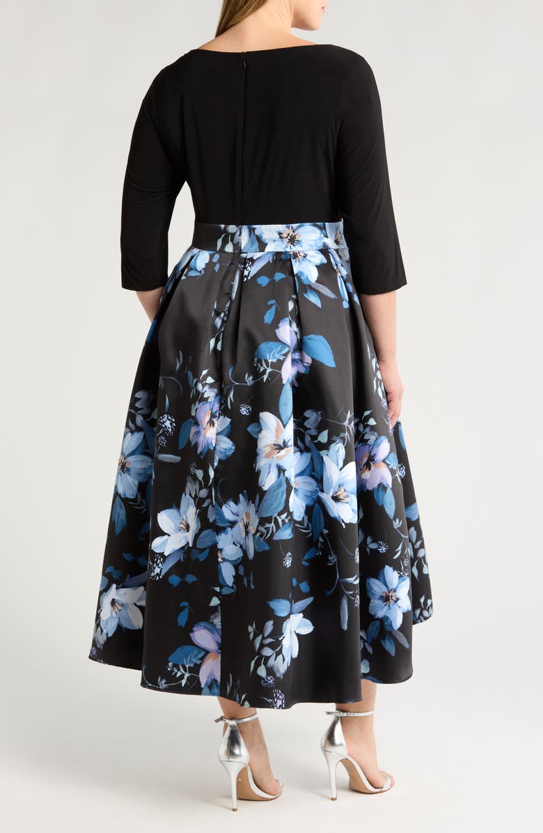 SL FASHIONS Floral Tie Waist Mikado Cocktail Dress, Alternate, color, 