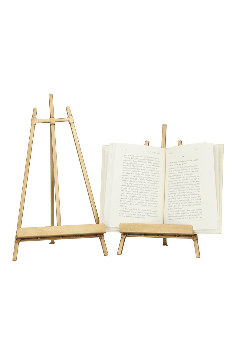 Goldtone Metal Traditional Easel with Foldable Stand - Set of 2, Main, color, GOLD