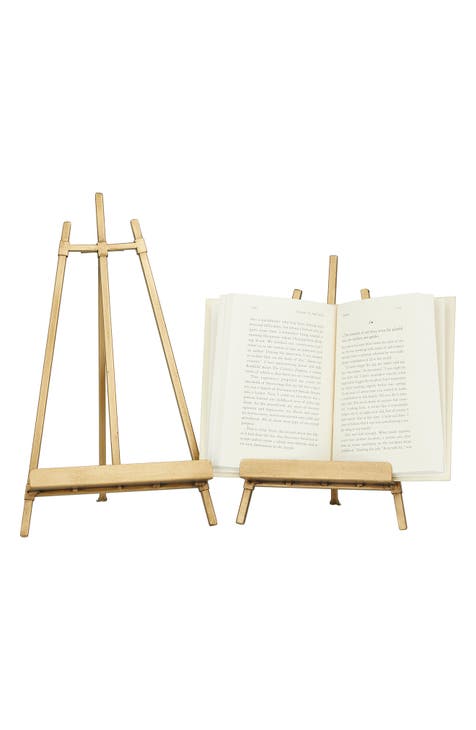 Goldtone Metal Traditional Easel with Foldable Stand - Set of 2