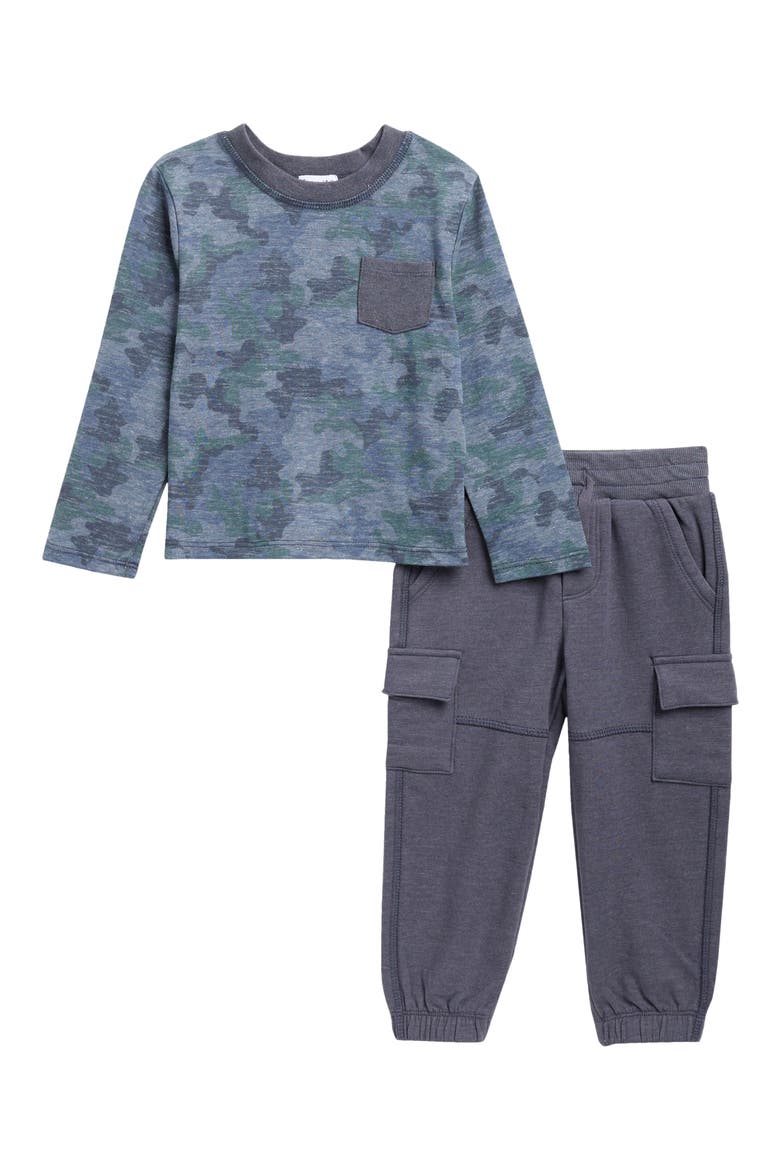 Kids' Scenic Route Camo Long Sleeve T-Shirt & Cargo Joggers Set, Main, color, BLUE CAMO