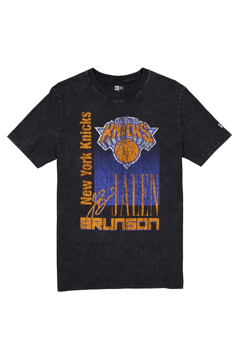 Men's New Era Jalen Brunson Black New York Knicks Full Court Press Mineral Wash Player T-Shirt, Alternate, color, Black