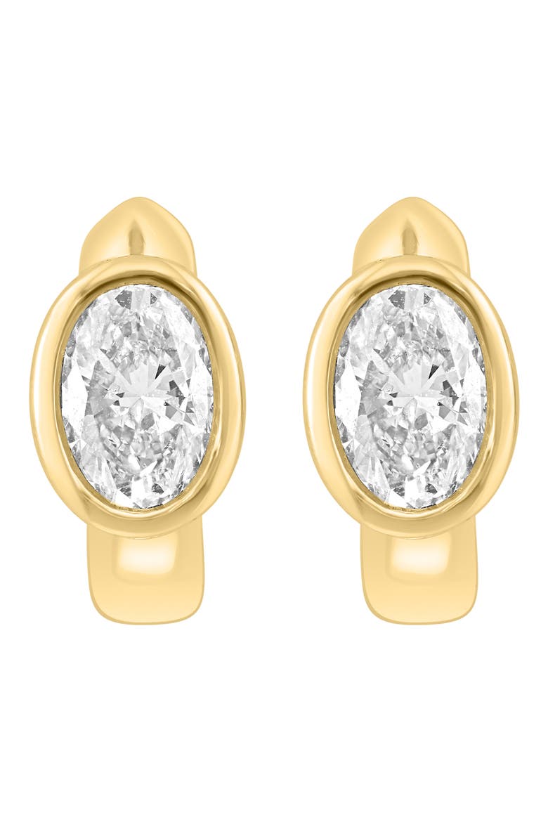 14K Gold Plated Sterling Silver Oval Lab Grown Diamond Huggie Hoop Earrings, Alternate, color, GOLD