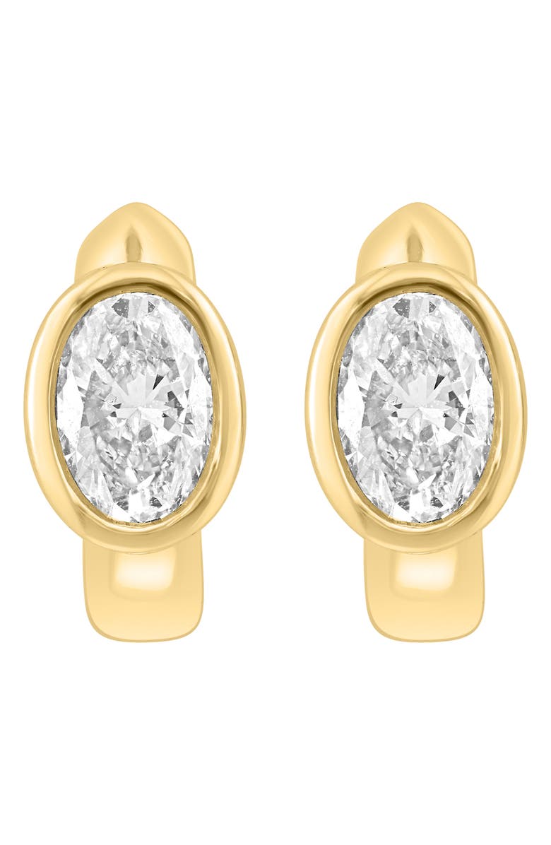 EFFY 14K Gold Plated Sterling Silver Oval Lab Grown Diamond Huggie Hoop Earrings, Alternate, color, Gold