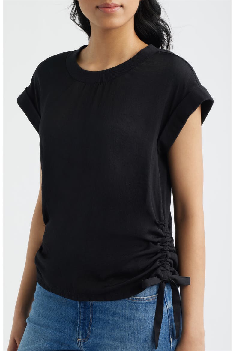 Mixed Media Drawstring T-Shirt, Alternate, color, BLACK