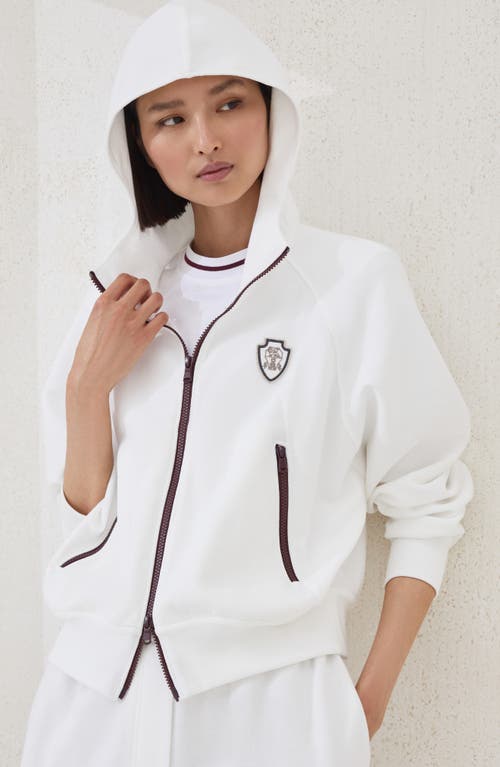 Brunello Cucinelli White Sweatshirt With Fixed Hood And Logo Patch On The Front In White