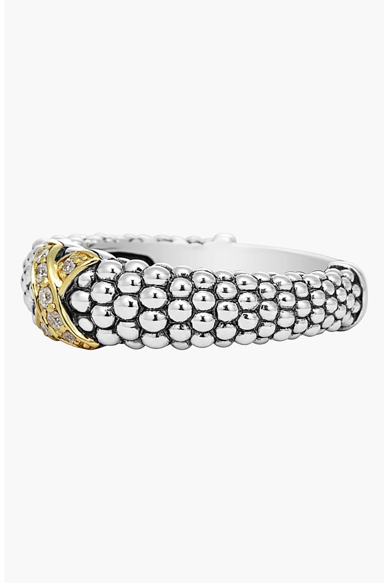 X Diamond & Caviar­ Two-Tone Ring, Alternate, color, SILVER/ GOLD