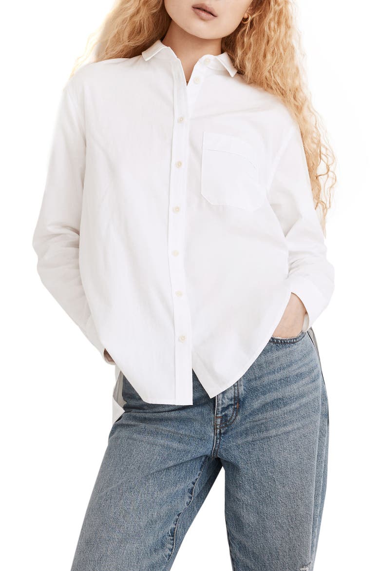 Oversize Ex-Boyfriend Button-Up Shirt, Main, color, EYELET WHITE